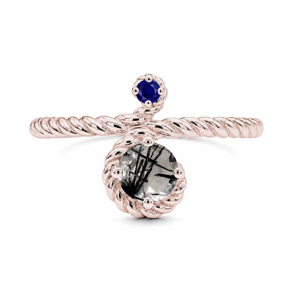 Vintage Twisted Rope Pink Sapphire and Sapphire Two Stone Ring - LUO Jewelry #gemstone_Black Rutilated Quartz and Sapphire