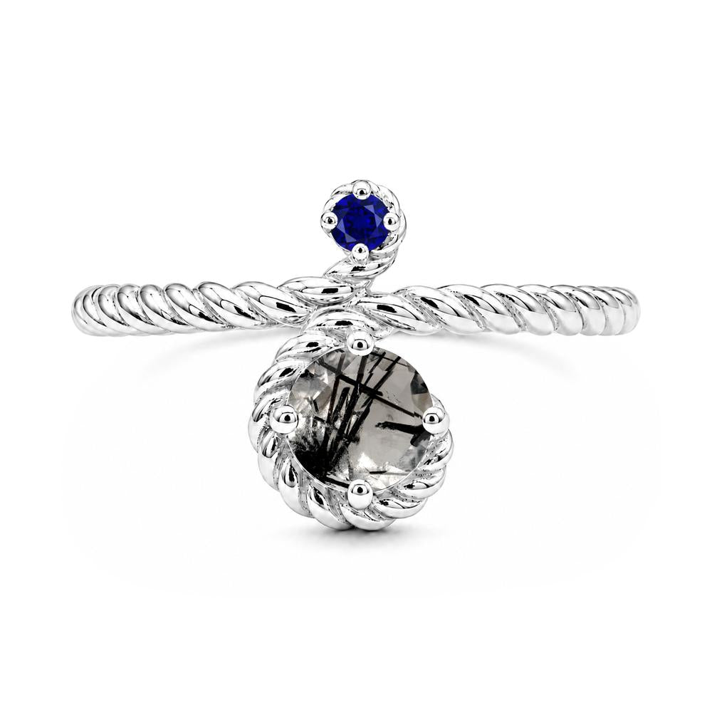 Vintage Twisted Rope Pink Sapphire and Sapphire Two Stone Ring - LUO Jewelry #gemstone_Black Rutilated Quartz and Sapphire