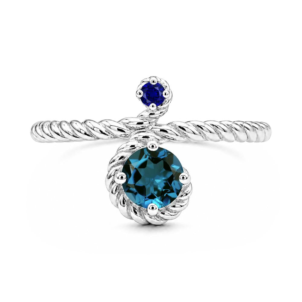 Vintage Twisted Rope Pink Sapphire and Sapphire Two Stone Ring - LUO Jewelry #gemstone_London Blue Topaz and Sapphire
