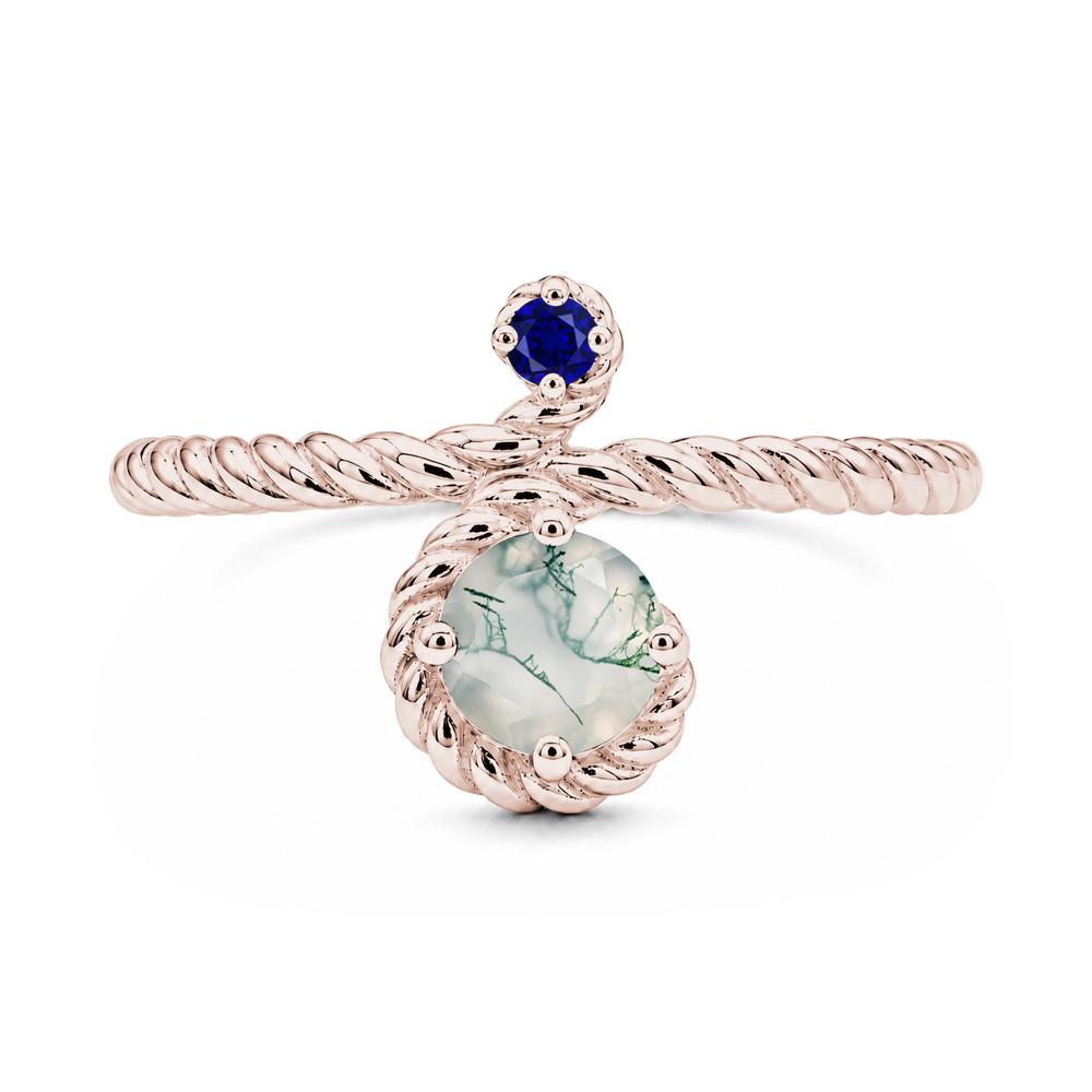 Vintage Twisted Rope Pink Sapphire and Sapphire Two Stone Ring - LUO Jewelry #gemstone_Moss Agate and Sapphire
