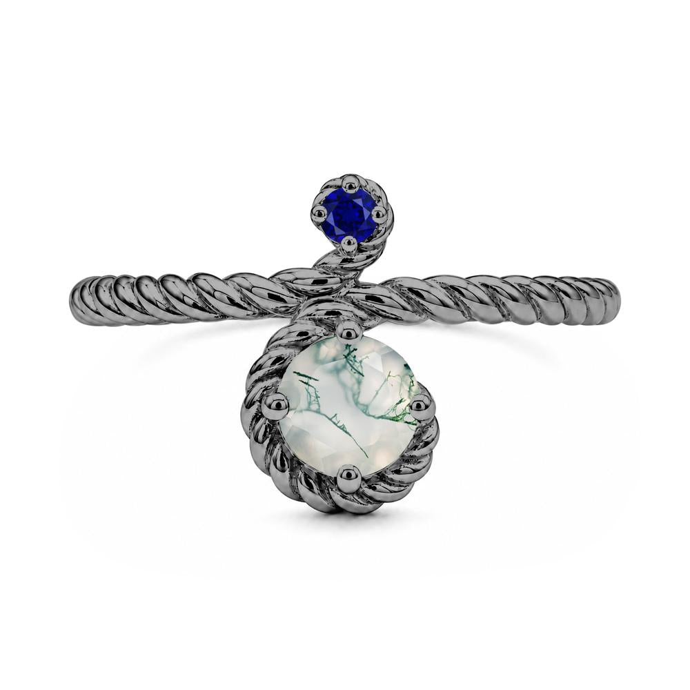 Vintage Twisted Rope Pink Sapphire and Sapphire Two Stone Ring - LUO Jewelry #gemstone_Moss Agate and Sapphire