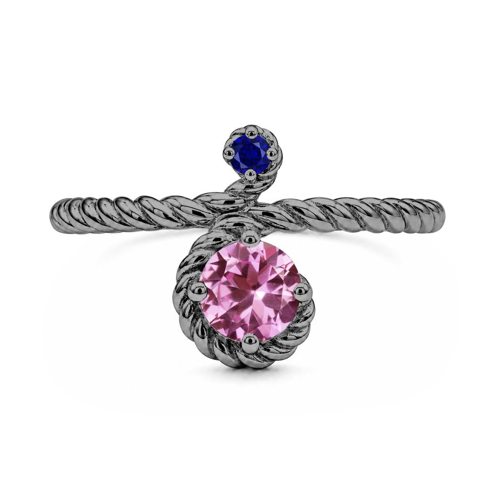 Vintage Twisted Rope Pink Sapphire and Sapphire Two Stone Ring - LUO Jewelry #gemstone_Pink Sapphire and Sapphire
