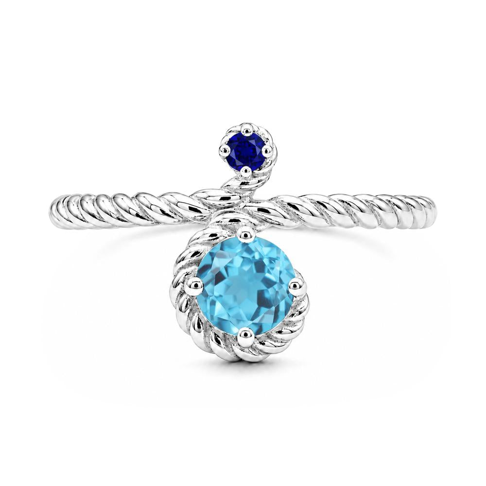 Vintage Twisted Rope Pink Sapphire and Sapphire Two Stone Ring - LUO Jewelry #gemstone_Swiss Blue Topaz and Sapphire