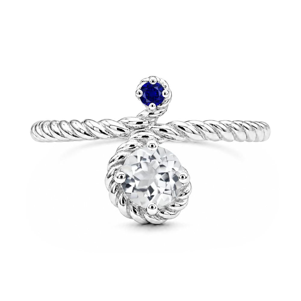 Vintage Twisted Rope Pink Sapphire and Sapphire Two Stone Ring - LUO Jewelry #gemstone_White Topaz and Sapphire