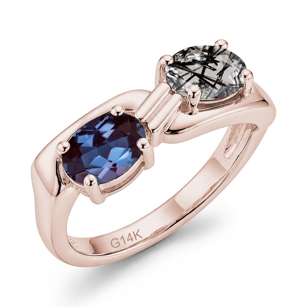 Toi Et Moi Two Stone Rose Quartz and Sapphire Promise Ring - LUO Jewelry #gemstone_Alexandrite and Black Rutilated Quartz
