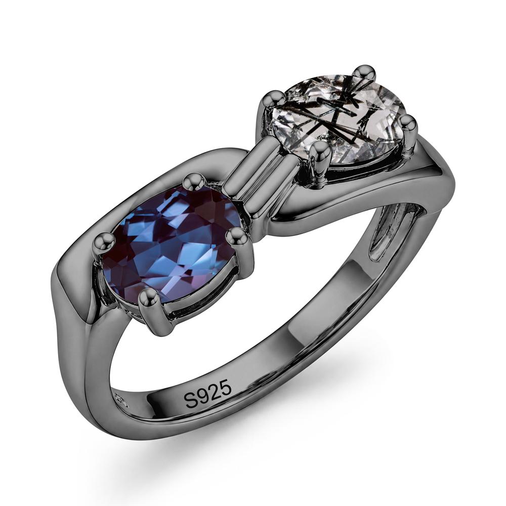 Toi Et Moi Two Stone Rose Quartz and Sapphire Promise Ring - LUO Jewelry #gemstone_Alexandrite and Black Rutilated Quartz