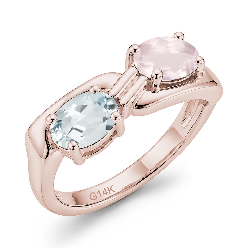 Toi Et Moi Two Stone Rose Quartz and Sapphire Promise Ring - LUO Jewelry #gemstone_Aquamarine and Rose Quartz