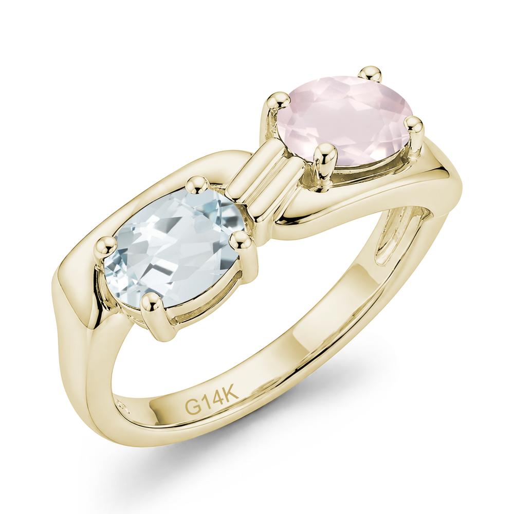 Toi Et Moi Two Stone Rose Quartz and Sapphire Promise Ring - LUO Jewelry #gemstone_Aquamarine and Rose Quartz