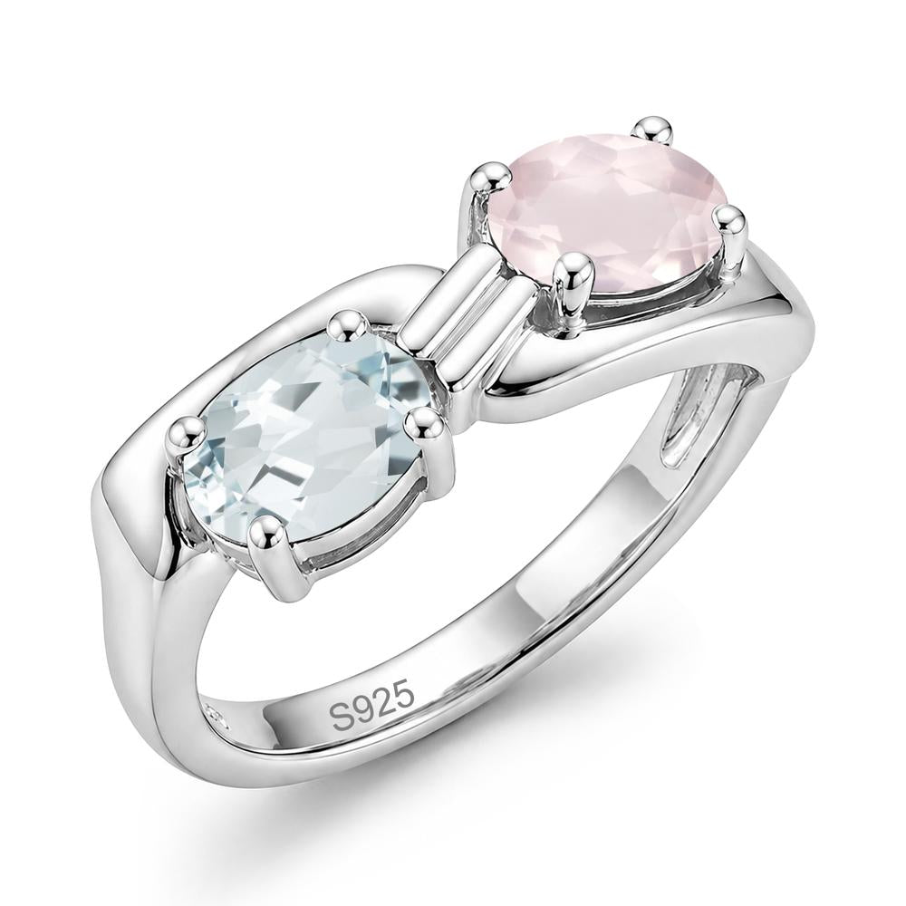 Toi Et Moi Two Stone Rose Quartz and Sapphire Promise Ring - LUO Jewelry #gemstone_Aquamarine and Rose Quartz