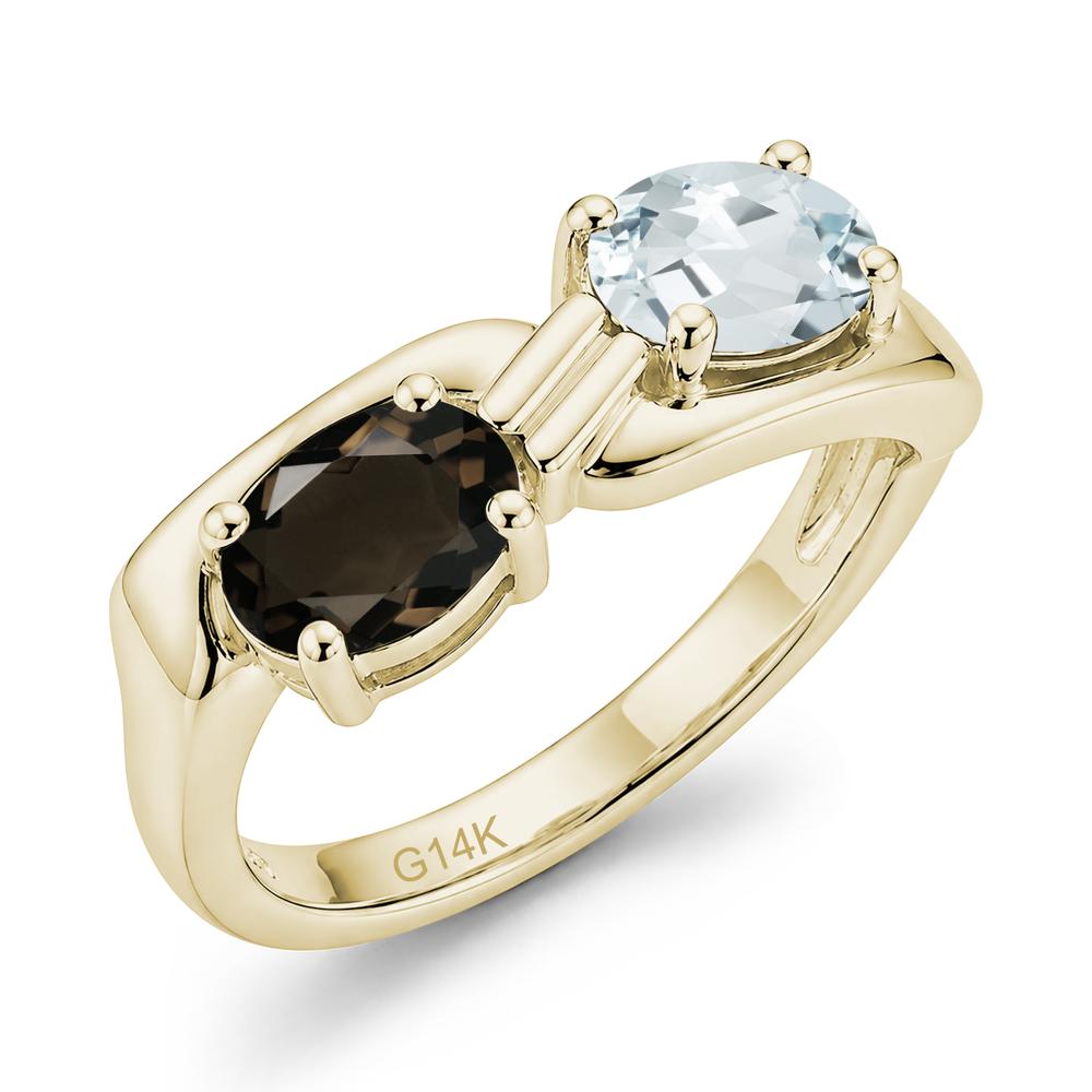 Toi Et Moi Two Stone Rose Quartz and Sapphire Promise Ring - LUO Jewelry #gemstone_Aquamarine and Smoky Quartz