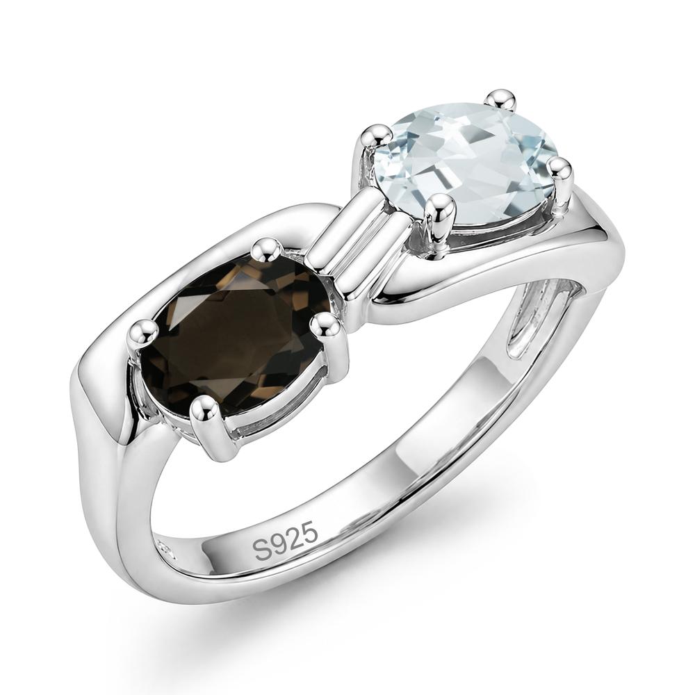Toi Et Moi Two Stone Rose Quartz and Sapphire Promise Ring - LUO Jewelry #gemstone_Aquamarine and Smoky Quartz