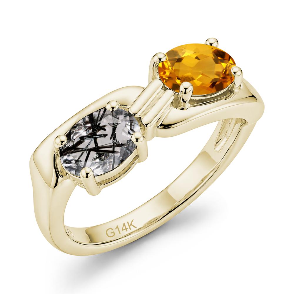 Toi Et Moi Two Stone Rose Quartz and Sapphire Promise Ring - LUO Jewelry #gemstone_Black Rutilated Quartz and Citrine