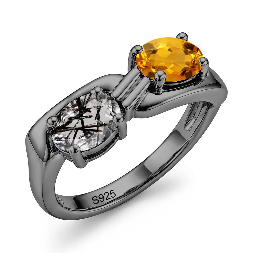 Toi Et Moi Two Stone Rose Quartz and Sapphire Promise Ring - LUO Jewelry #gemstone_Black Rutilated Quartz and Citrine