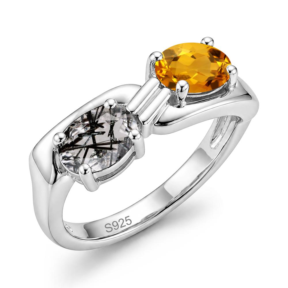 Toi Et Moi Two Stone Rose Quartz and Sapphire Promise Ring - LUO Jewelry #gemstone_Black Rutilated Quartz and Citrine