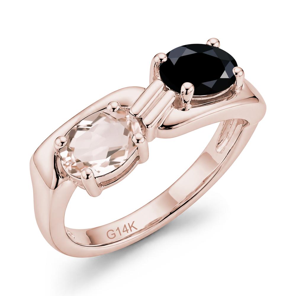 Toi Et Moi Two Stone Rose Quartz and Sapphire Promise Ring - LUO Jewelry #gemstone_Black Spinel and Morganite