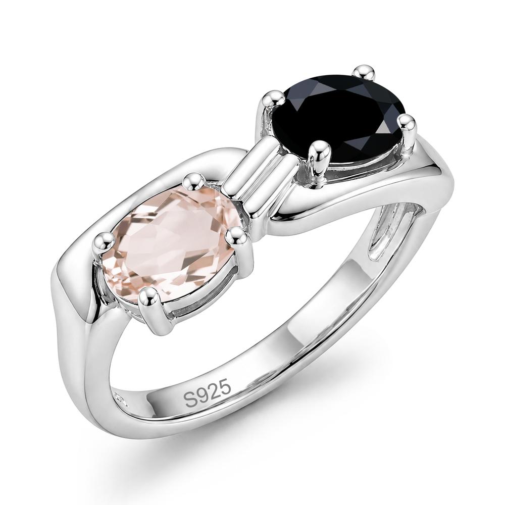 Toi Et Moi Two Stone Rose Quartz and Sapphire Promise Ring - LUO Jewelry #gemstone_Black Spinel and Morganite