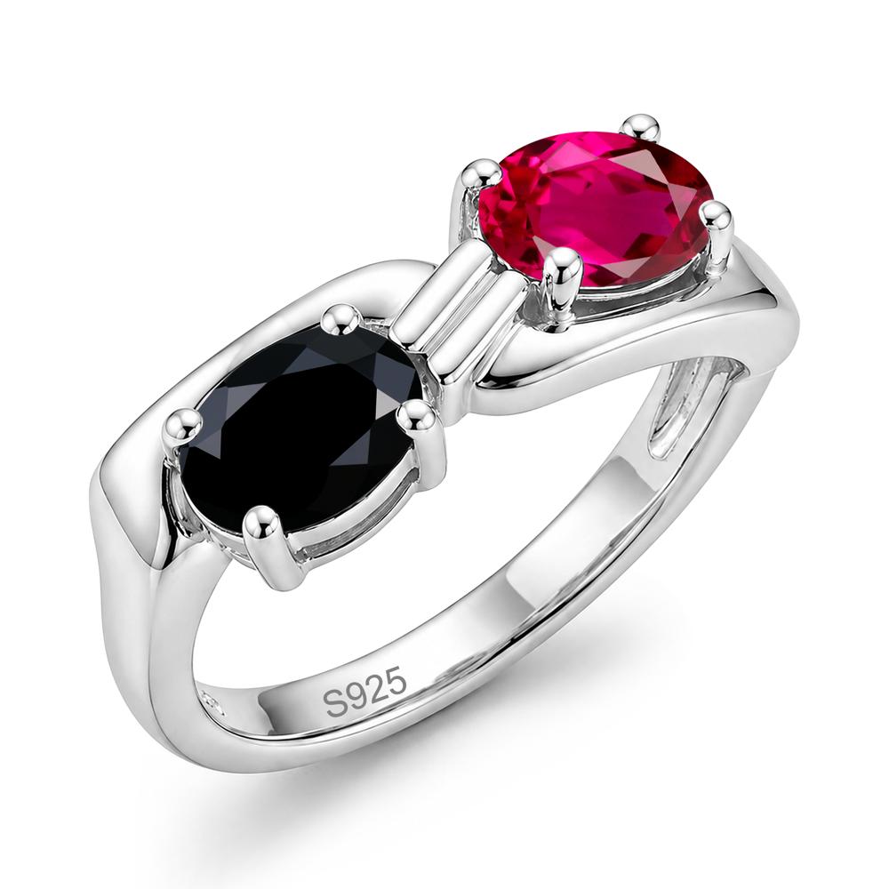 Toi Et Moi Two Stone Rose Quartz and Sapphire Promise Ring - LUO Jewelry #gemstone_Black Spinel and Ruby