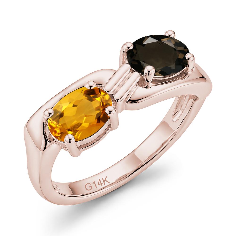 Toi Et Moi Two Stone Rose Quartz and Sapphire Promise Ring - LUO Jewelry #gemstone_Citrine and Smoky Quartz