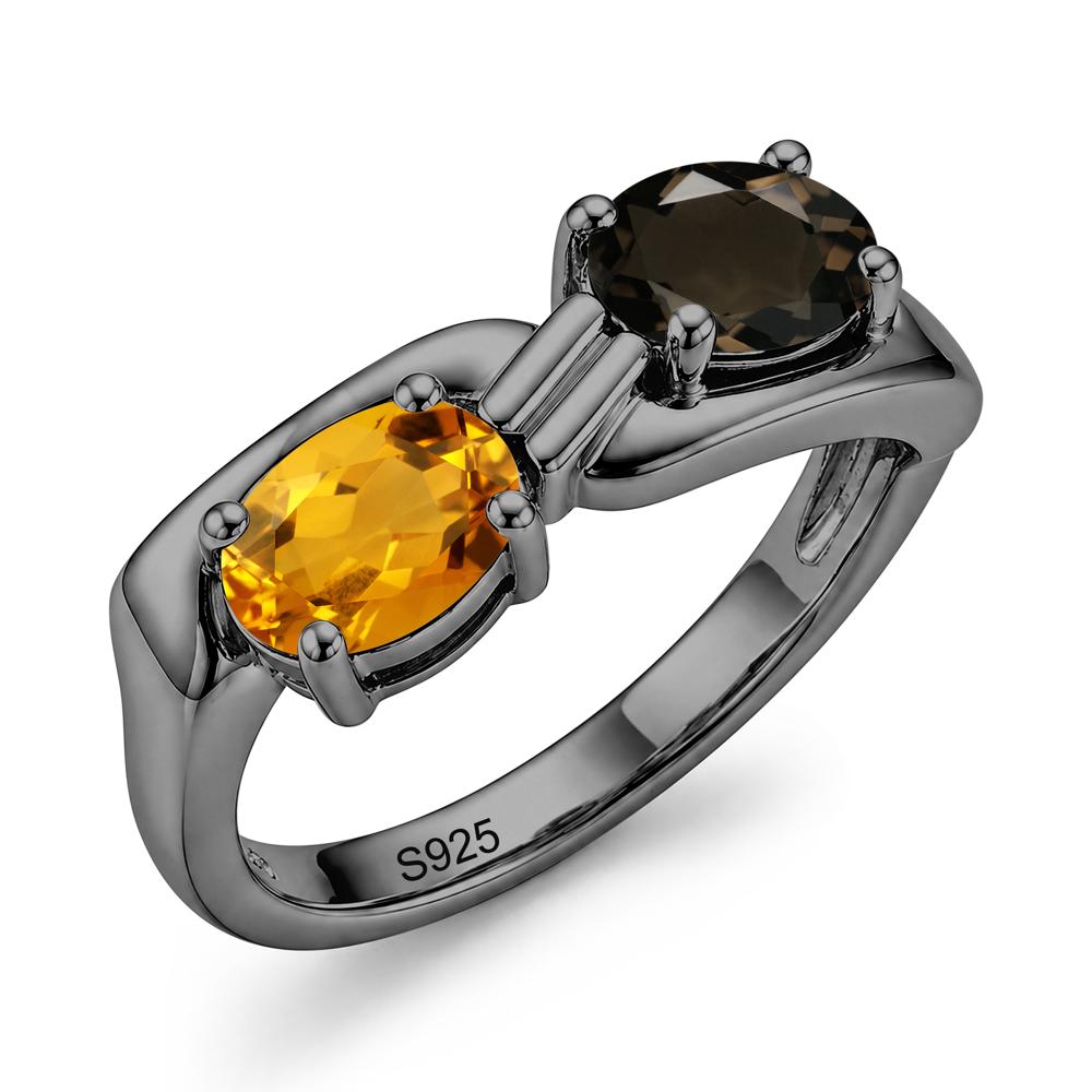 Toi Et Moi Two Stone Rose Quartz and Sapphire Promise Ring - LUO Jewelry #gemstone_Citrine and Smoky Quartz