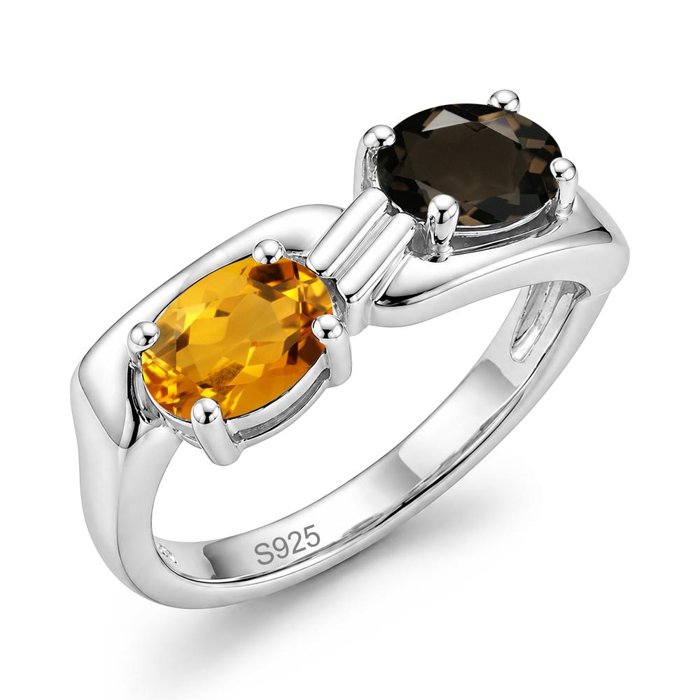 Toi Et Moi Two Stone Rose Quartz and Sapphire Promise Ring - LUO Jewelry #gemstone_Citrine and Smoky Quartz