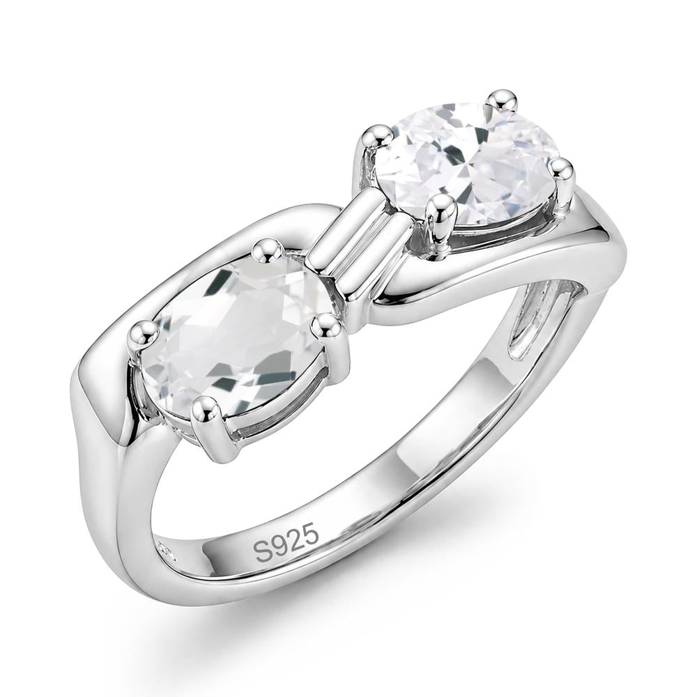 Toi Et Moi Two Stone Rose Quartz and Sapphire Promise Ring - LUO Jewelry #gemstone_Cubic Zirconia and White Topaz