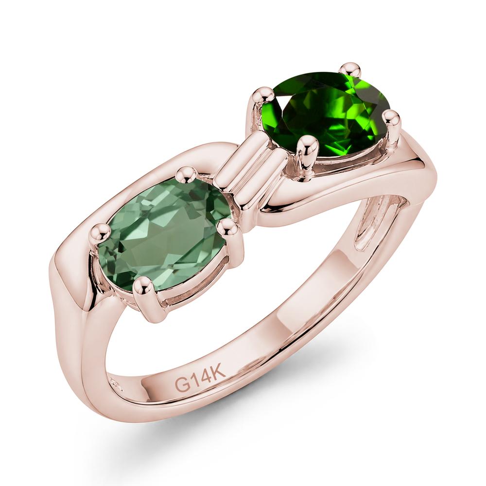 Toi Et Moi Two Stone Rose Quartz and Sapphire Promise Ring - LUO Jewelry #gemstone_Diopside and Green Sapphire