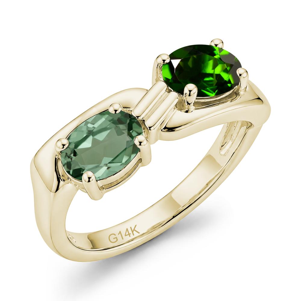 Toi Et Moi Two Stone Rose Quartz and Sapphire Promise Ring - LUO Jewelry #gemstone_Diopside and Green Sapphire