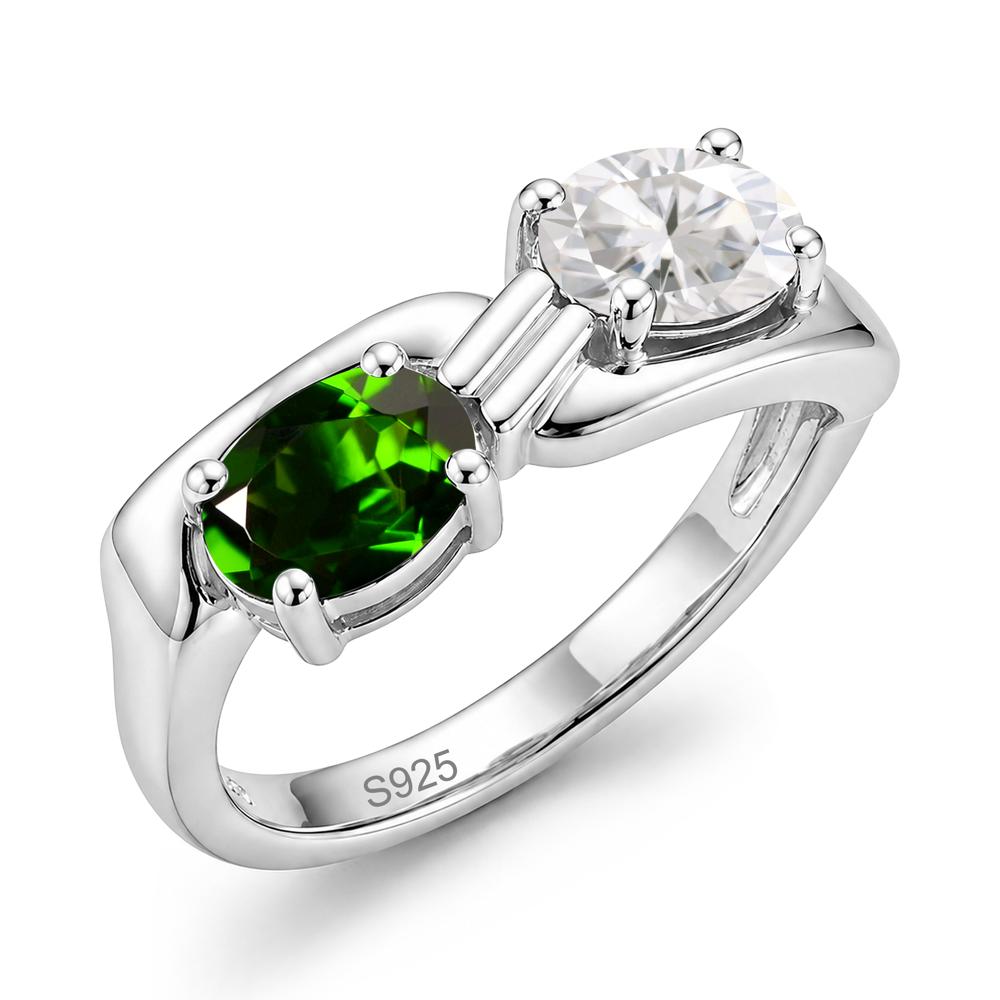 Toi Et Moi Two Stone Rose Quartz and Sapphire Promise Ring - LUO Jewelry #gemstone_Diopside and Moissanite