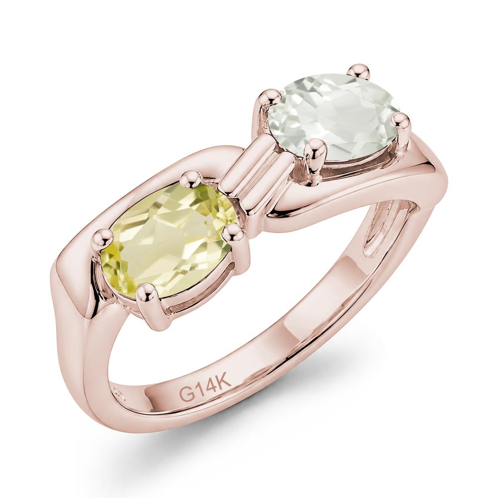 Toi Et Moi Two Stone Rose Quartz and Sapphire Promise Ring - LUO Jewelry #gemstone_Green Amethyst and Lemon Quartz
