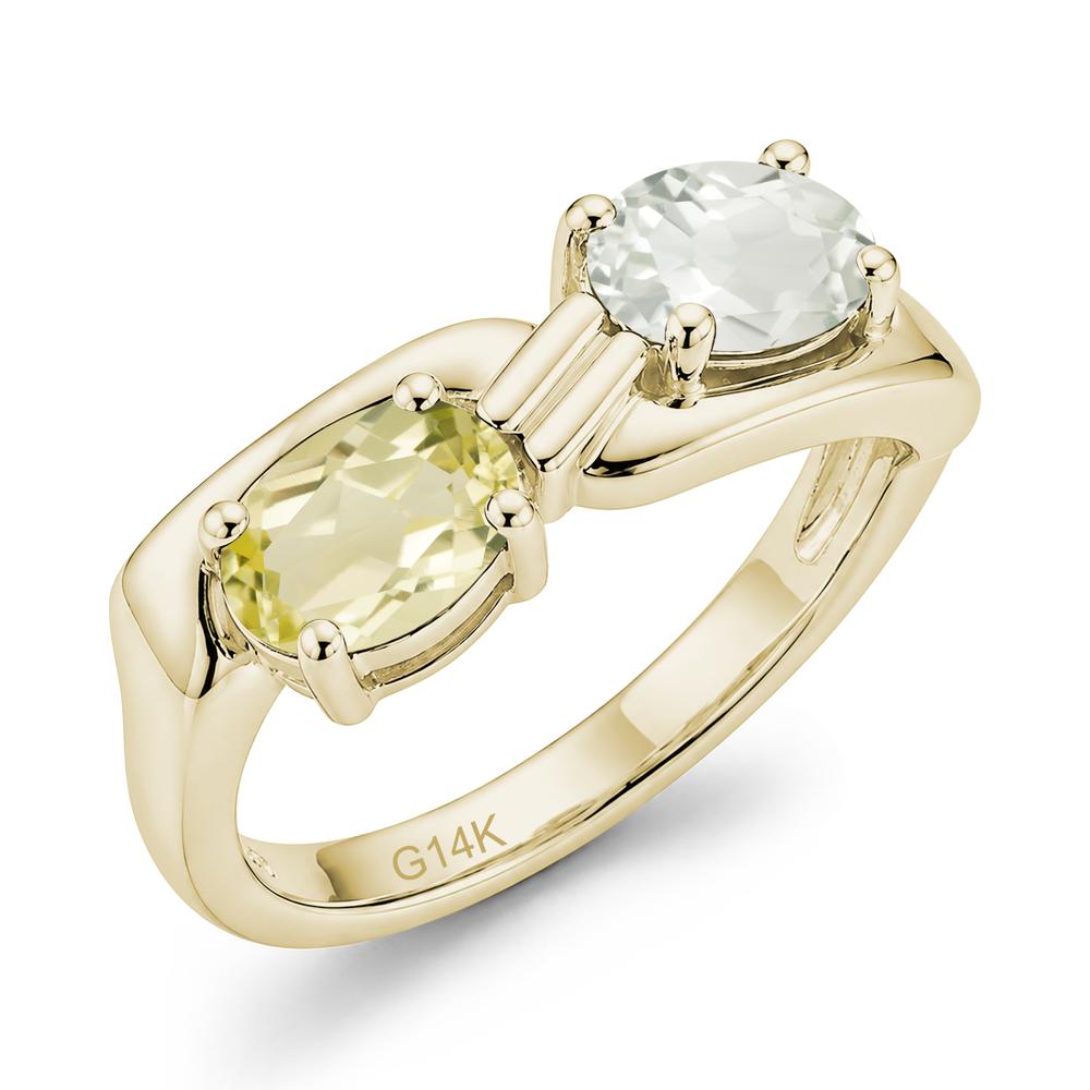 Toi Et Moi Two Stone Rose Quartz and Sapphire Promise Ring - LUO Jewelry #gemstone_Green Amethyst and Lemon Quartz