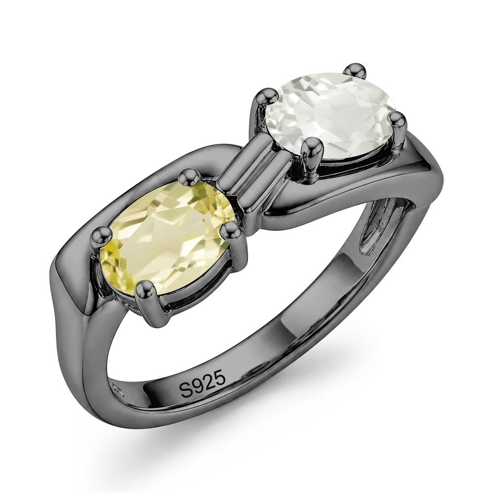 Toi Et Moi Two Stone Rose Quartz and Sapphire Promise Ring - LUO Jewelry #gemstone_Green Amethyst and Lemon Quartz