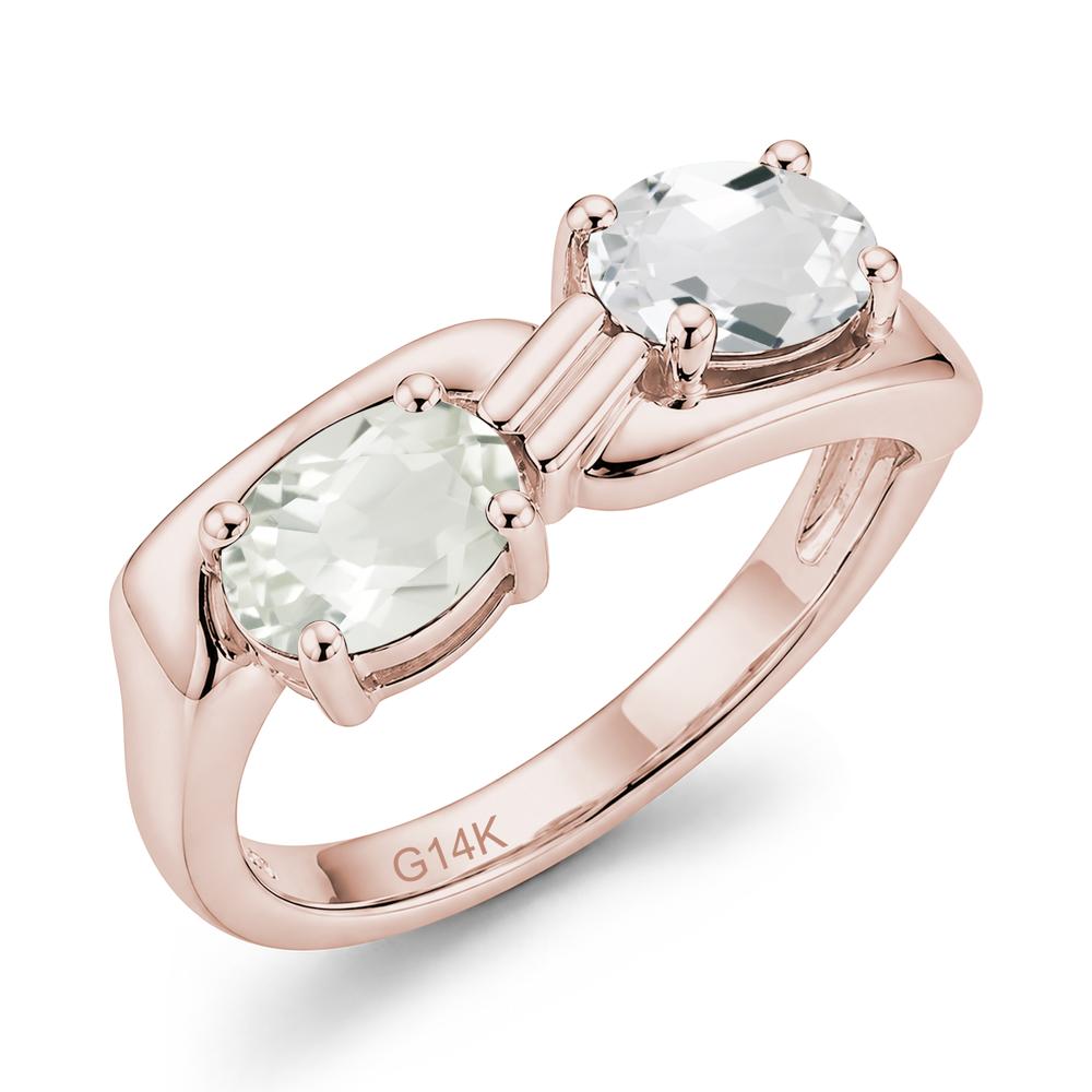 Toi Et Moi Two Stone Rose Quartz and Sapphire Promise Ring - LUO Jewelry #gemstone_Green Amethyst and White Topaz