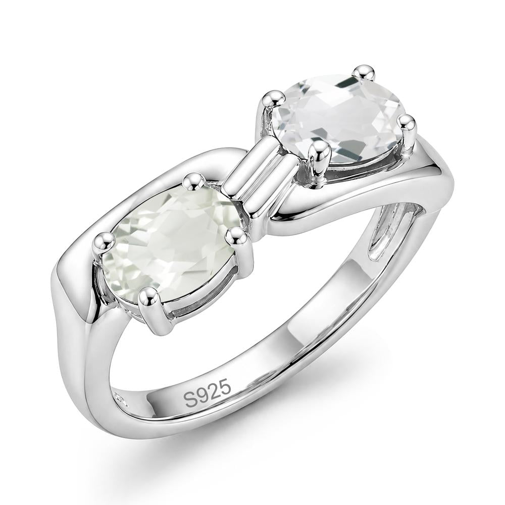 Toi Et Moi Two Stone Rose Quartz and Sapphire Promise Ring - LUO Jewelry #gemstone_Green Amethyst and White Topaz