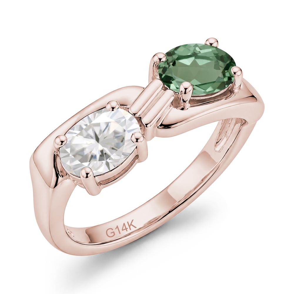 Toi Et Moi Two Stone Rose Quartz and Sapphire Promise Ring - LUO Jewelry #gemstone_Green Sapphire and Moissanite