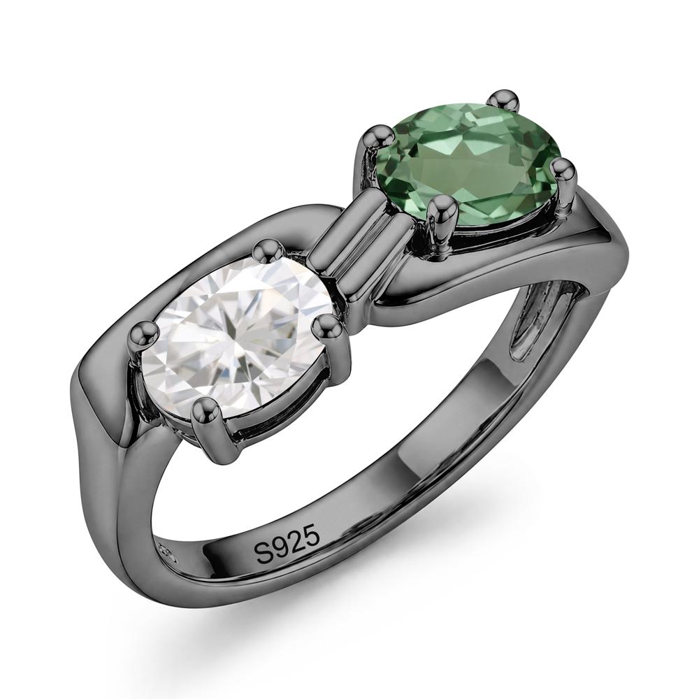 Toi Et Moi Two Stone Rose Quartz and Sapphire Promise Ring - LUO Jewelry #gemstone_Green Sapphire and Moissanite
