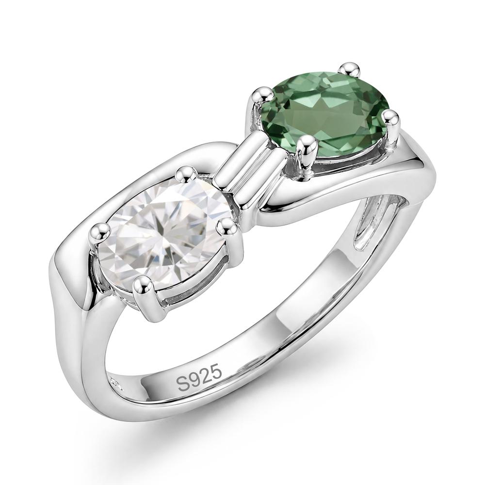 Toi Et Moi Two Stone Rose Quartz and Sapphire Promise Ring - LUO Jewelry #gemstone_Green Sapphire and Moissanite