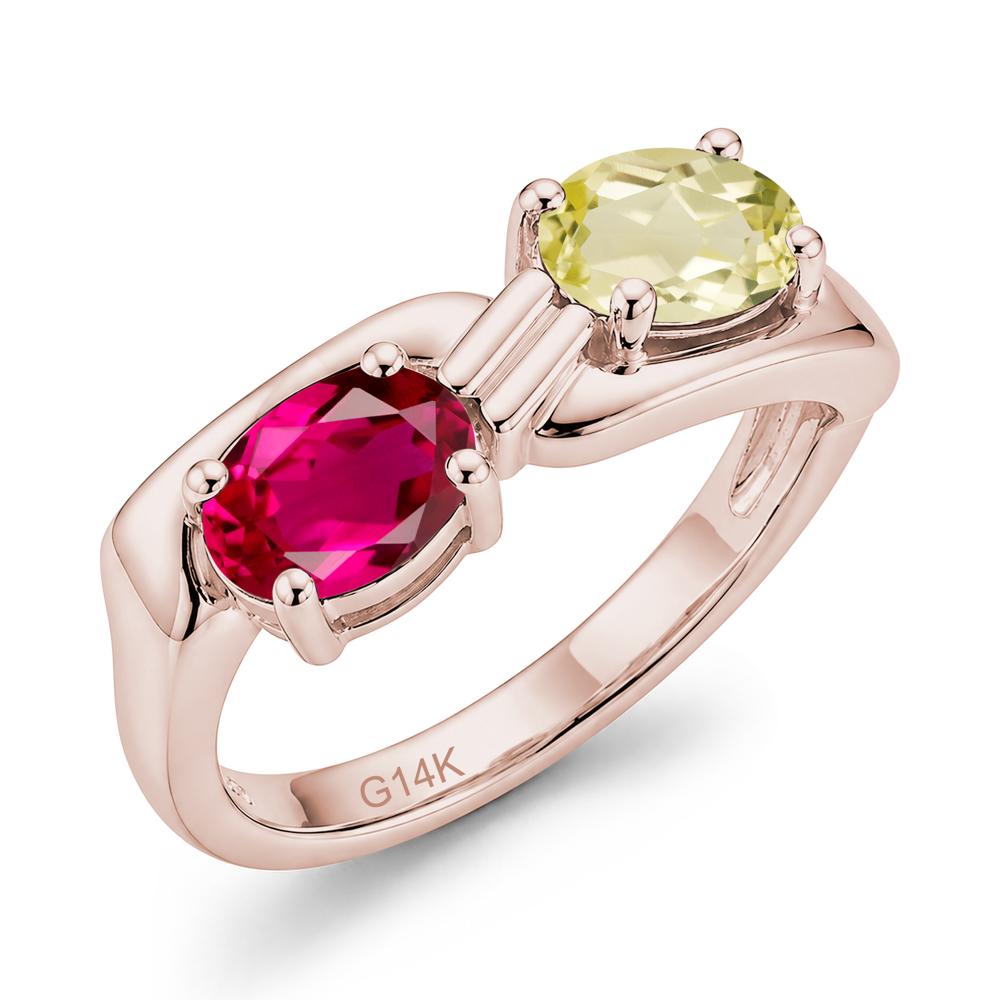 Toi Et Moi Two Stone Rose Quartz and Sapphire Promise Ring - LUO Jewelry #gemstone_Lemon Quartz and Ruby