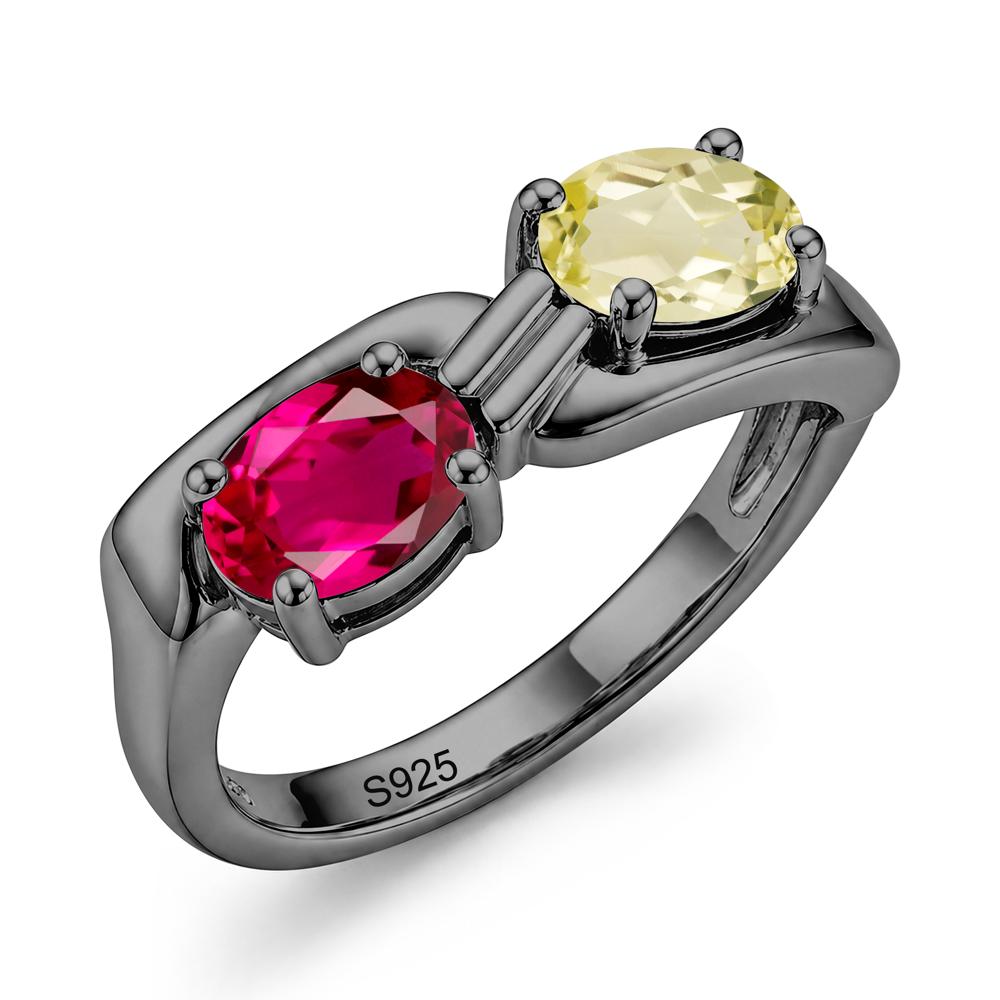 Toi Et Moi Two Stone Rose Quartz and Sapphire Promise Ring - LUO Jewelry #gemstone_Lemon Quartz and Ruby