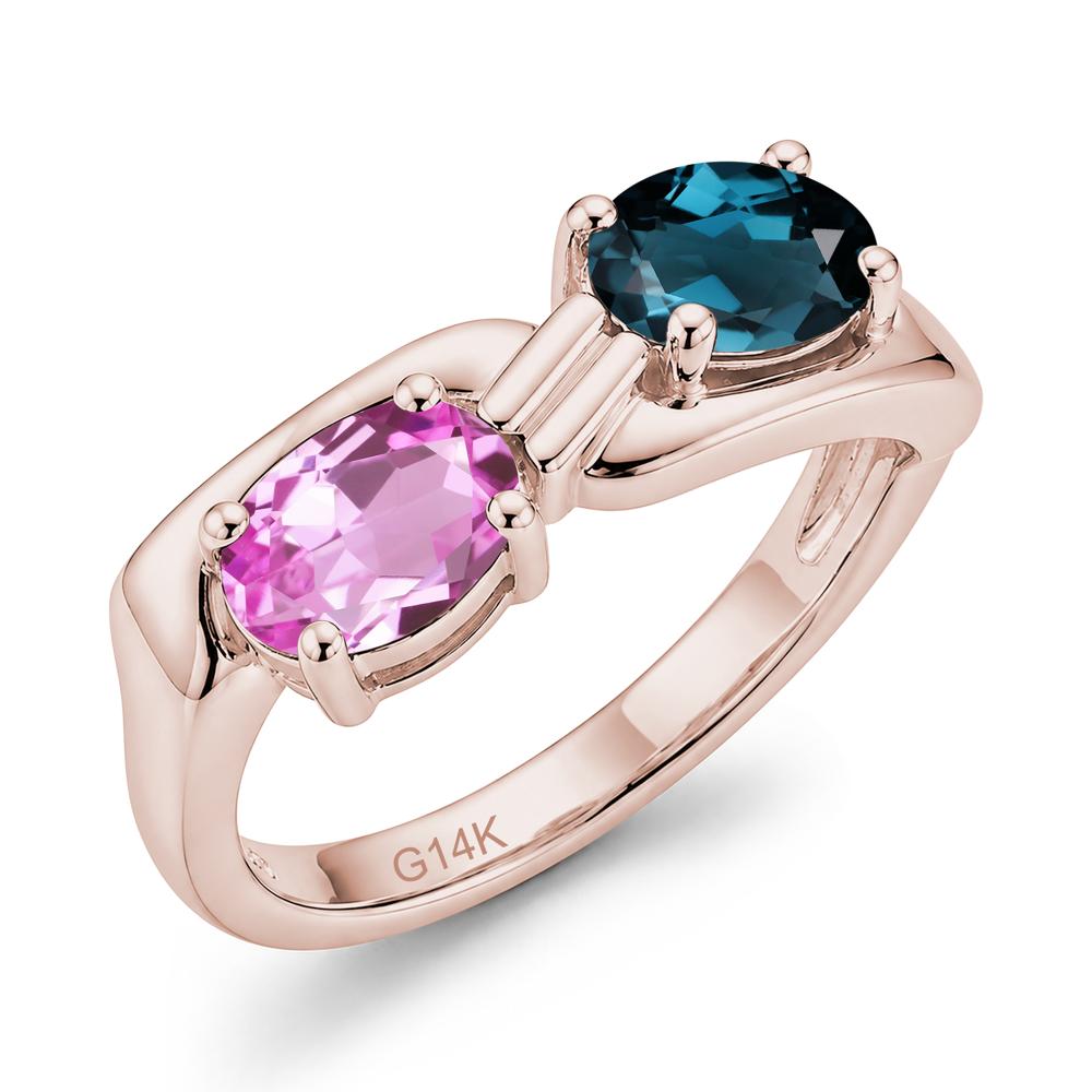 Toi Et Moi Two Stone Rose Quartz and Sapphire Promise Ring - LUO Jewelry #gemstone_London Blue Topaz and Pink Sapphire