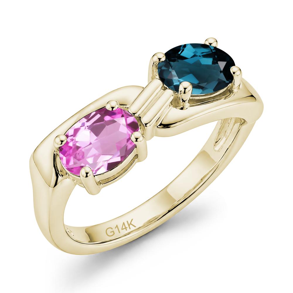 Toi Et Moi Two Stone Rose Quartz and Sapphire Promise Ring - LUO Jewelry #gemstone_London Blue Topaz and Pink Sapphire