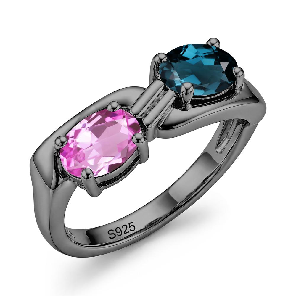 Toi Et Moi Two Stone Rose Quartz and Sapphire Promise Ring - LUO Jewelry #gemstone_London Blue Topaz and Pink Sapphire