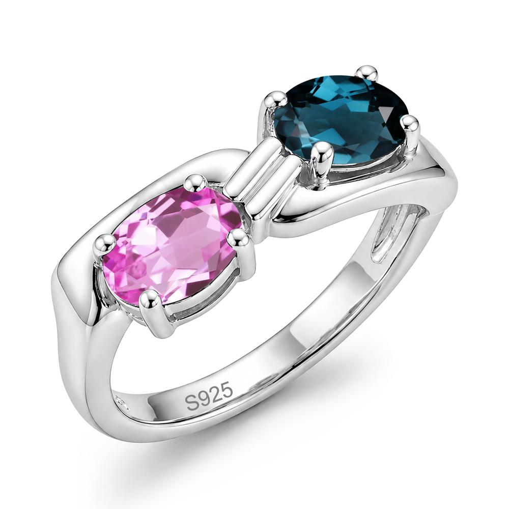 Toi Et Moi Two Stone Rose Quartz and Sapphire Promise Ring - LUO Jewelry #gemstone_London Blue Topaz and Pink Sapphire