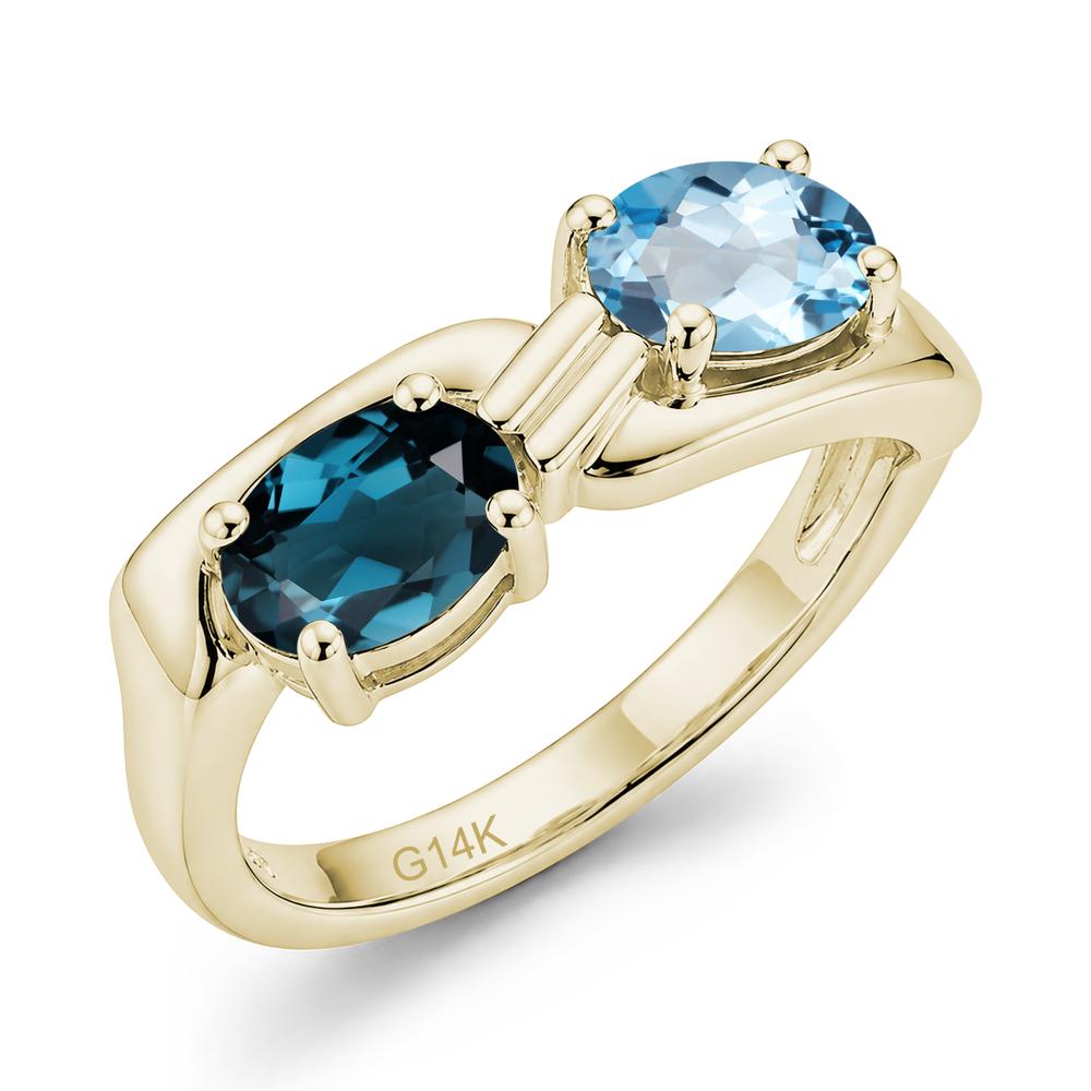 Toi Et Moi Two Stone Rose Quartz and Sapphire Promise Ring - LUO Jewelry #gemstone_London Blue Topaz and Swiss Blue Topaz