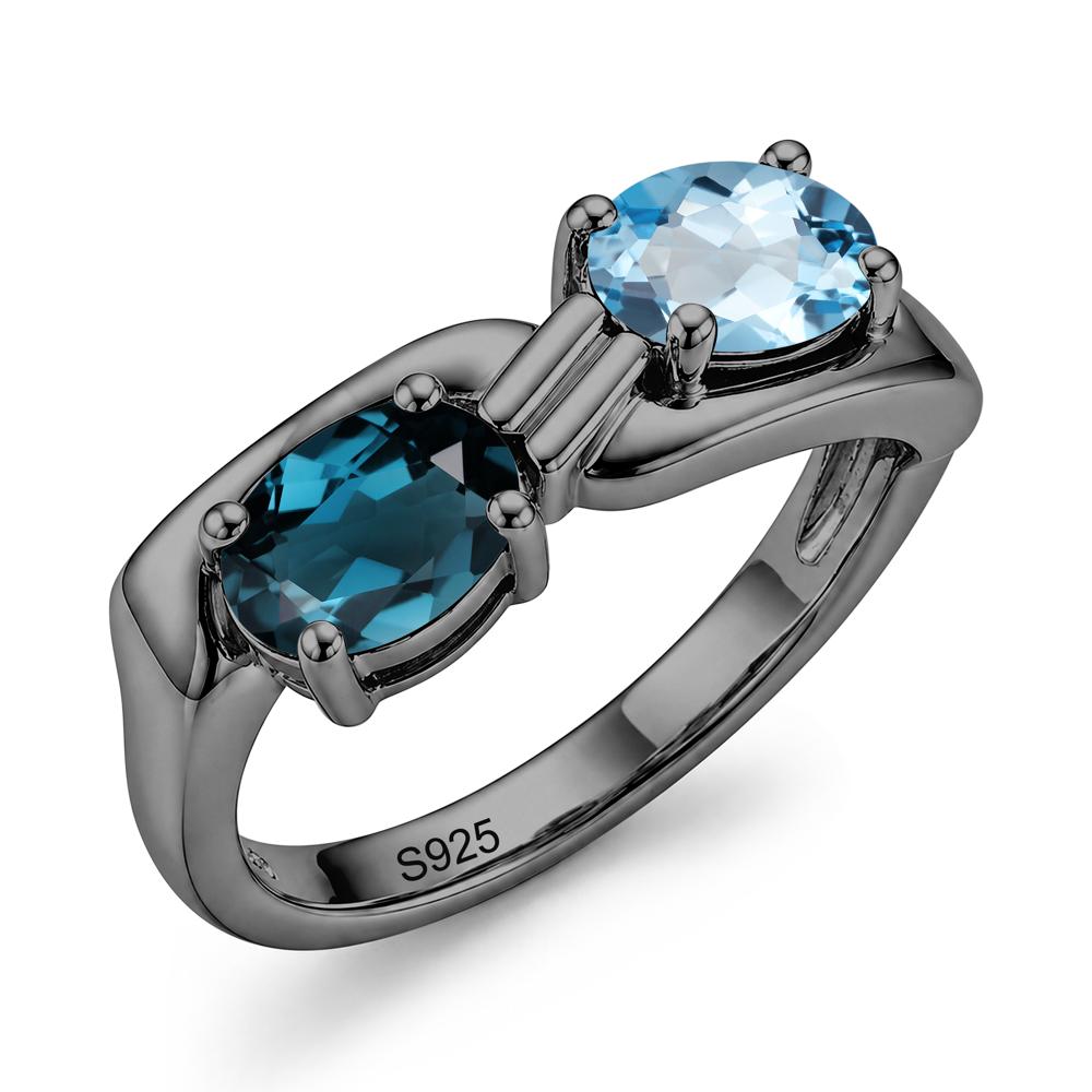 Toi Et Moi Two Stone Rose Quartz and Sapphire Promise Ring - LUO Jewelry #gemstone_London Blue Topaz and Swiss Blue Topaz