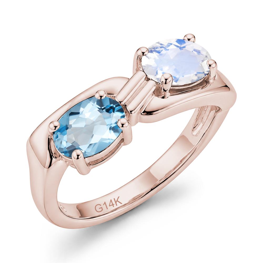 Toi Et Moi Two Stone Rose Quartz and Sapphire Promise Ring - LUO Jewelry #gemstone_Moonstone and Swiss Blue Topaz