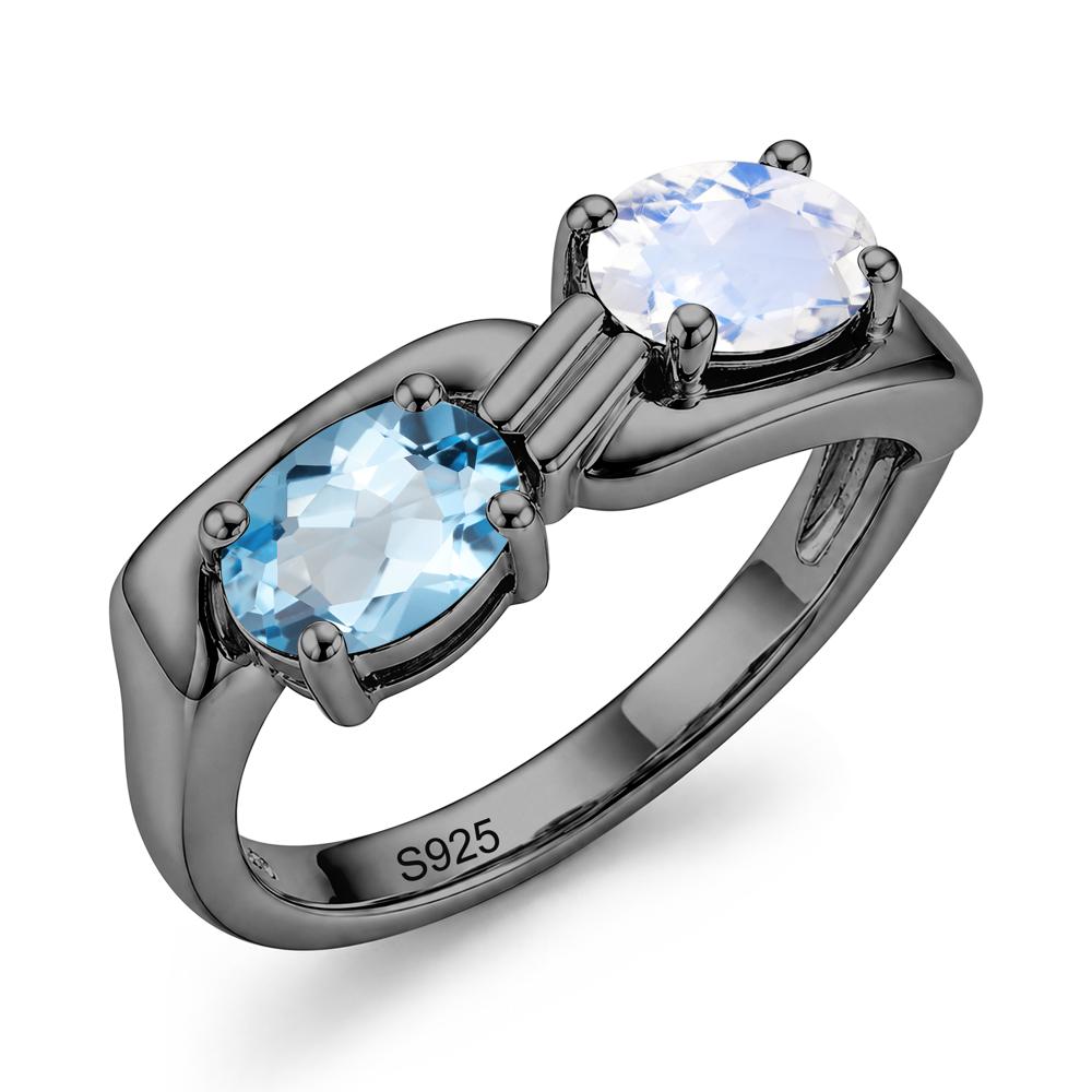 Toi Et Moi Two Stone Rose Quartz and Sapphire Promise Ring - LUO Jewelry #gemstone_Moonstone and Swiss Blue Topaz