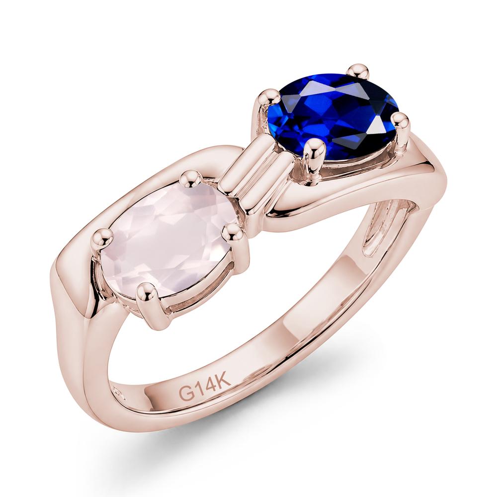 Toi Et Moi Two Stone Rose Quartz and Sapphire Promise Ring - LUO Jewelry #gemstone_Rose Quartz and Sapphire
