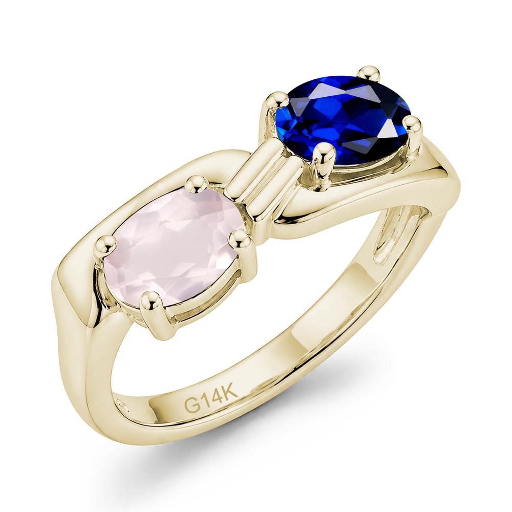 Toi Et Moi Two Stone Rose Quartz and Sapphire Promise Ring - LUO Jewelry #gemstone_Rose Quartz and Sapphire