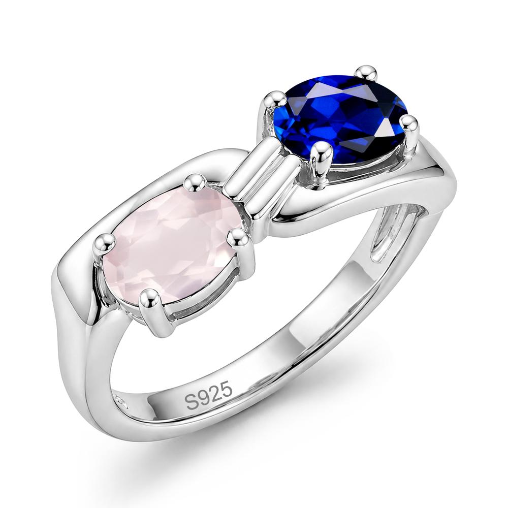 Toi Et Moi Two Stone Rose Quartz and Sapphire Promise Ring - LUO Jewelry #gemstone_Rose Quartz and Sapphire