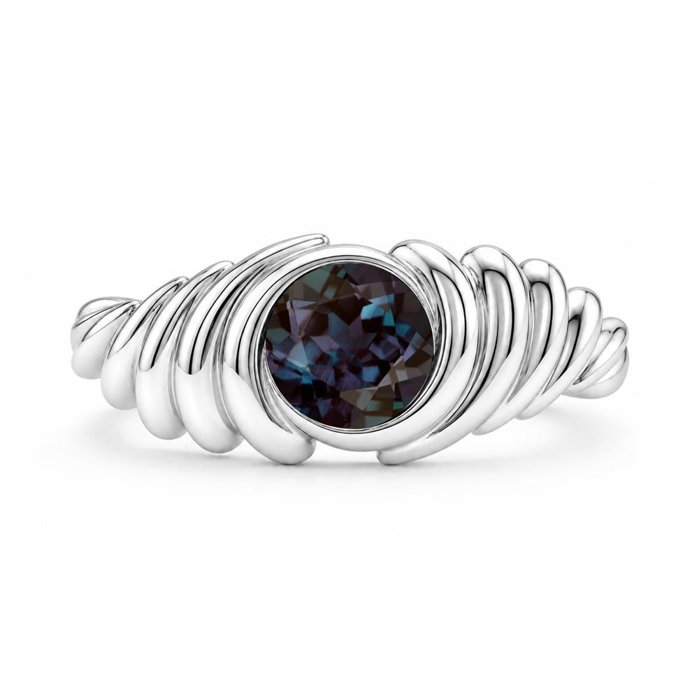 Solitaire Bezel Setting Swirl Amethyst Ring - LUO Jewelry #gemstone_Alexandrite